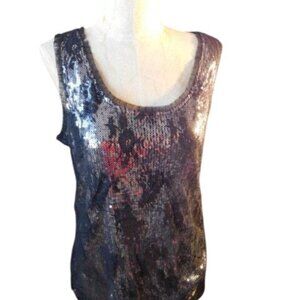 White House Black Market WHBM Size L Large Sequin Lace Covered Top dressy